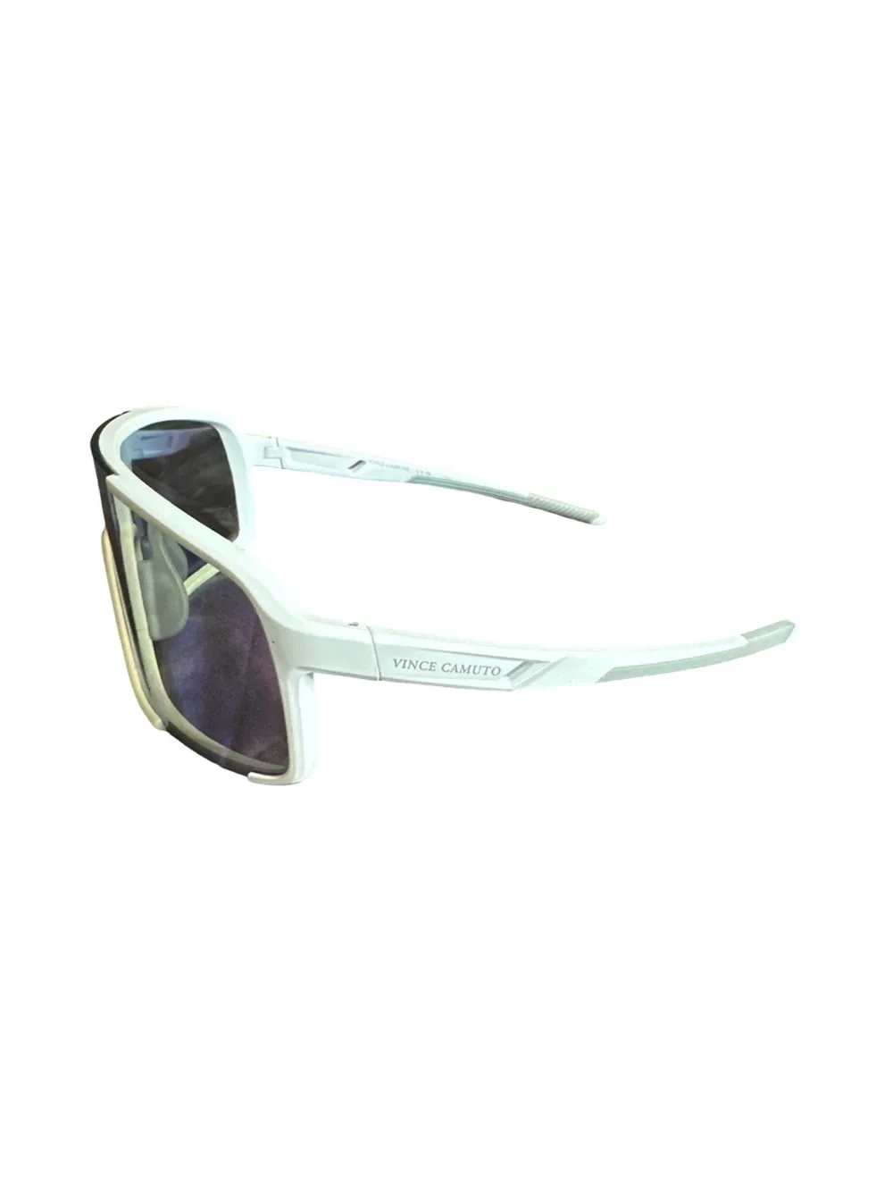 Vince Camuto White Frame Shield Sunglasses with Blue Mirrored Lens